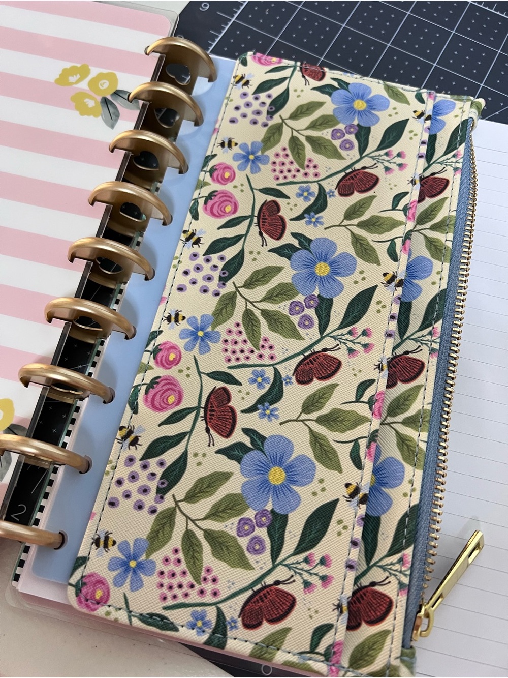 The Happy Planner Floral Zip Organizer Wallet in Cream, Blue, Pink, Green